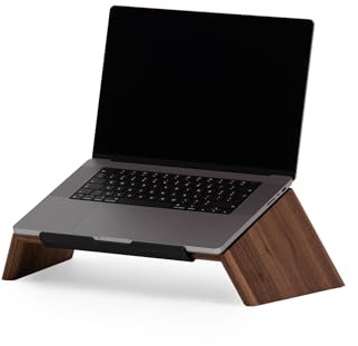 Oakywood - Laptop Ständer Holz - Notebook Stand - für Laptops 13-14, Hand Made, mit Metall Halterung, kompatibel mit MacBook - Unterlage, Monitor Erhöhung für Schreibtisch - 45x22x14cm - Walnuss