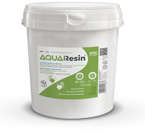 AQUA RESIN - Resina Minerale, Effetto porcellana in Polvere Bianca Atossica e Sicura al 100% da miscelare con Acqua, Colorabile e Ideale da Usare negli stampi, Fai da te (10 kg)