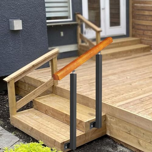 Wooden Handrails for Outdoor Steps, Fits 2 or 3 Steps Stair Railing Transitional Hand Rails Adjustable 270° Bracket Wrought Iron Grab Rail Porch Deck Railing(Color:Height 85cm,Size:120cm/47inch)