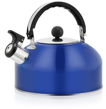NISMIA Fixed thermal protection handle, whistling stainless steel whistle kettle, for all hobs including induction,dark blue,3L
