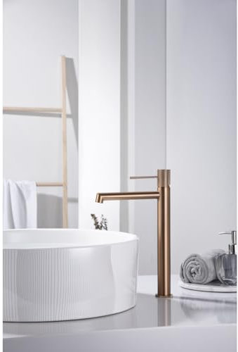 ALMACEN DE LA CASA Grifo de Lavabo Alto con Monomando | Modelo LINE|Color Oro rosa Acabado en Oro rosa cepillado [ IMEX® ]