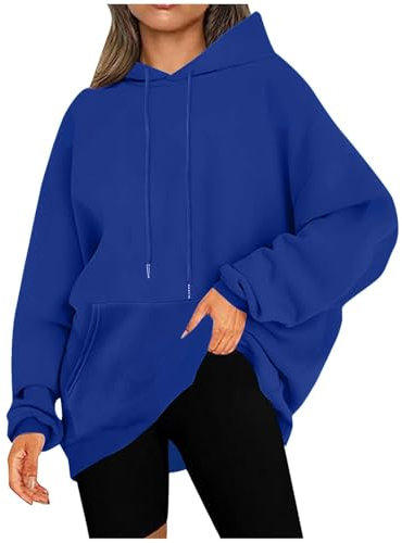 KOG Hoodie Damen Baumwolle Kapuzenpullover Einfarbige Hoodies Winter Bekleidung Frauen Kleidung Fashion Oberteil Warme Große Größen Langarmshirt Warehouse Deals Angebote Blau M