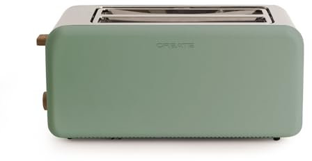 CREATE/TOAST RETRO XL/Toaster Salbeigrün / 6 Leistungsstufen, Krümelschublade, Thermostat, Auftauen, Aufwärmen, 2 breite Scheibenschlitze, 1500W