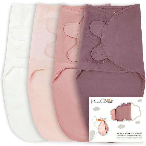 Baby Swaddle Sack, Bio-Baumwolle Swaddle Decke, verstellbare Swaddle Schlafsäcke, einfache Swaddles für Junge Mädchen 3-6 Monate, Baby Essentials, 4-Pack