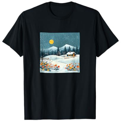 Grafica vintage paesaggio prato innevato Maglietta