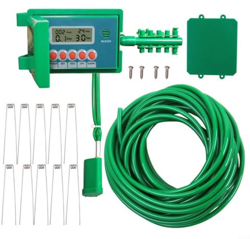 FUBESK Sistema automático de riego por goteo con bomba de jardín con temporizador de agua para 10 plantas bonsái riego controlador inteligente alimentado por batería
