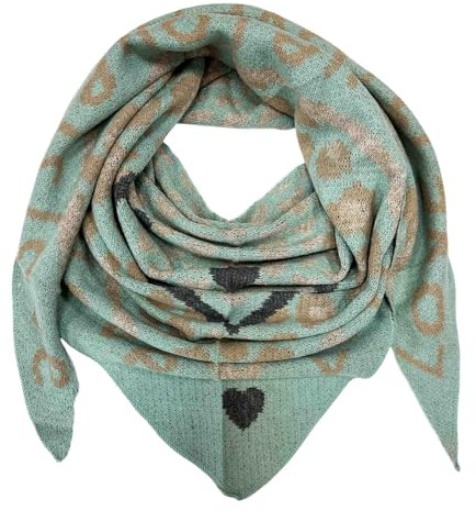 XXL Dreieck Strickschal Love Leopard Muster Warmer Winter Schal Fashion Tuch Herbst Frühling Schlauchschal Dreieckschal Stola Wolle Tuch (Mintgrün)
