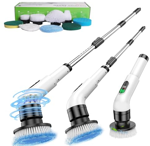 Iriisy Elektrische Putzbürste mit LCD 9 in 1 Reinigungsbürste Kabellos | Electric Cleaning Brush 28-127cm Rotierende Bürste, ideal zum Putzen von Badezimmer, Boden und dem ganzen Haus