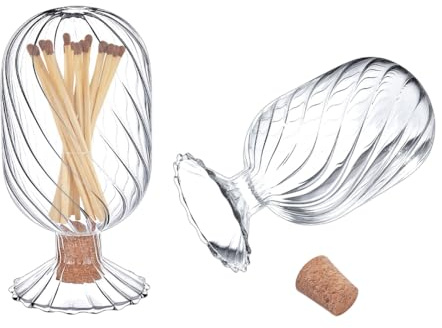 UNICRAFTALE Decorative Glass Matches Cloche Glass Match Holder Clear Match Cloche Jar Fancy Bathroom Cloches Bottle Home Decor Gifts for Candles Fireplace 5.8x11cm