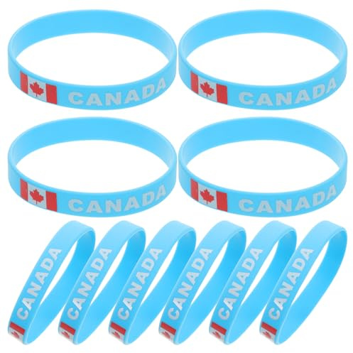 HEMOTON Lot de 10 Bracelets en Silicone Extensibles aux Couleurs du Drapeau Canada, Étanches et Confortables, Bracelets de Football pour Supporters et Événements Sportifs,