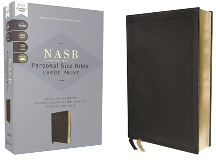NASB, Personal Size Bible, Large Print, Genuine Leather, Calfskin, Black, Red Letter, 1995 Text, Comfort Print