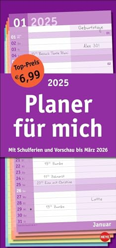 Basic Planer für mich 2025: Praktischer Wandplaner mit 2 Spalten. Wandkalender mit Schulferien und 3-Monats-Ausblick. Terminkalender 2025 zum Eintragen. (Basic Planer Heye)