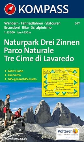 Drei Zinnen /Tre Cime di Lavaredo 1 : 25 000: Wanderkarte mit Aktiv Guide, Panorama, Radrouten und Skitouren. GPS-genau. 1:25000. Dt. /Ital. (KOMPASS Wanderkarte, Band 47)