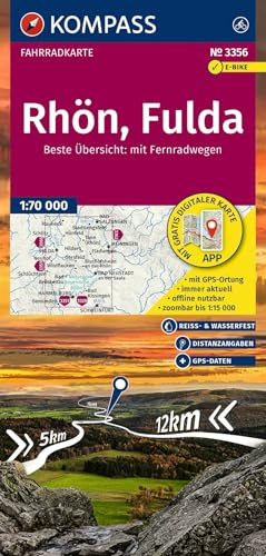 KOMPASS Fahrradkarte 3356 Rhön, Fulda 1:70.000: reiß- und wetterfest