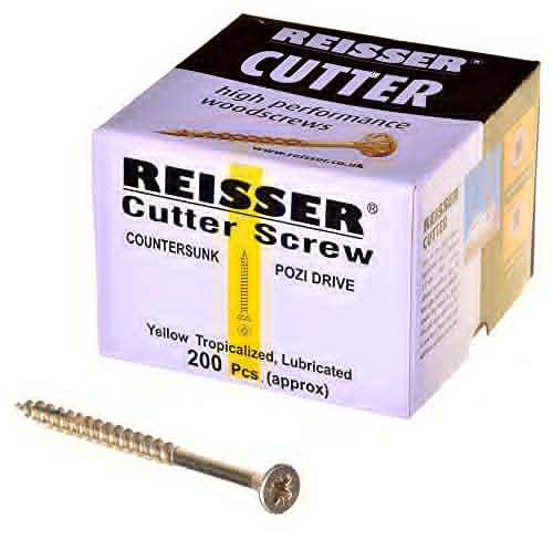 Reisser 8221S220500604 Cutter Pozi Countersunk Head Full Thread Yellow Tropicalized Woodscrew 200-Pieces, 5 mm Diameter x 60 mm Length