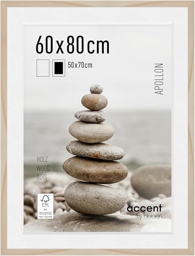 accent by nielsen Holz Bilderrahmen Apollon, 60 x 80 cm, Hellbraun | Holz Posterrahmen mit Passepartout im Hoch- & Querformat zum Aufhängen Hellbraun matt Echtglas