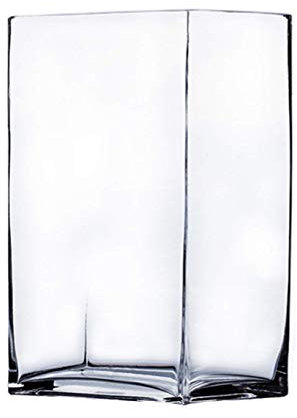 WGV Rechteckige Glasvase, Breite x Länge 7,6 cm x 10,2 cm, Höhe 17,8 cm, transparenter Blumen-Übertopfbehälter, Votivkerzenhalter, Hochzeit, Party, Event, Heimbüro, Dekoration, 1 Stück