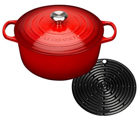 Le Creuset Signature Cast Iron Round Casserole with Cool Tool, 28 cm - Cerise