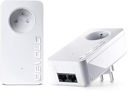 Devolo 8112 dLAN 1000 Duo+ kit de démarrage, CPL internet (1000 Mbit/s via la Prise de Courant, 2 Ports Ethernet, 2 Adaptateurs CPL, Prise de Courant Intégrée, Adaptateur Réseau CPL) Blanc