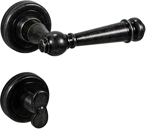 Design Drückergarnitur Vintage | 1 Stück Türbeschlag Antik Schmiedeeisen Türklinke Zimmertüren - SILVRETTA-R | WC- Toilette | Türdrücker schwarz beschichtet | Türgriffe im Landhaus-Stil mit Schrauben