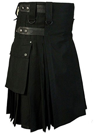 Z&N PRODUCTS Men's Black Cotton Utility Kilt, Fashion Sport Utility Kilt, Adjustable Leather Straps (46-48)