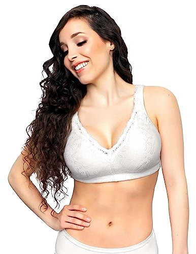 EXQUISITE FORM Fully Damen BH - BH ohne Bügel mit Komfortfutter Bügelloser BH Jacquard mit Spitze Große Größen BH Komfort BH Weiß Größe 100C