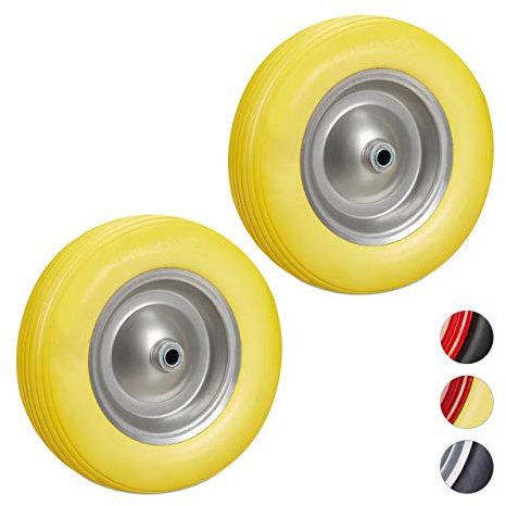 Lot de 2 roues de brouette 4.80 4.00-8, roue en caoutchouc, roue de secours, jante, diable, 100 kg charge, jaune/gris
