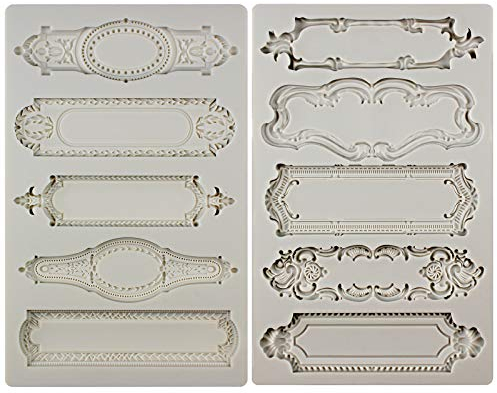 Schnörkel Tablett Silikonform, Dekotablett Epoxidharz Formen mit Wirbel Bordüre für Tortendeko, Fondant Kuchen, Süßigkeiten, Bilderrahmen, Heimdeko, Barockstil, 2 Packungen, Form Höhe:2.7-3.8cm