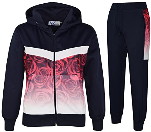 A2Z 4 Kids Girls Boys Tracksuit Hooded Panelled Jacket & Joggers Set PE School Sports Activewear Fleece Sweatshirt Top Bottom Jogging Suit Contrast Camo Strip Outfit Sets Ages 5-13 Years