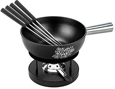 Kuhn Rikon Käsefondue Set Aluminium Alpenliebe 22cm, Caquelon induktionstauglich
