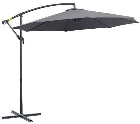 Outsunny Ombrellone da Giardino 3x2.5 m a Braccio e Inclinabile con Manovella, in Acciaio e Poliestere Grigio