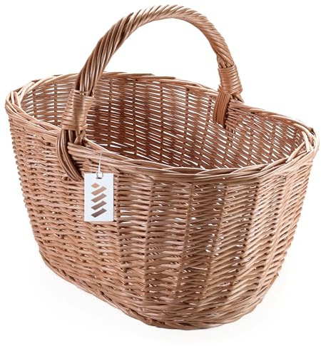 Wiklinowy Świat - Einkaufskorb geflochten - Weidenkorb mir Henkel, Picknickkorb, Kartoffelkorb, Obstkorb Korb für Gemüse, Füllkorb, Geschenkkorb, Gartenkorb, Pilzkorb - Henkelkorb für Einkauf
