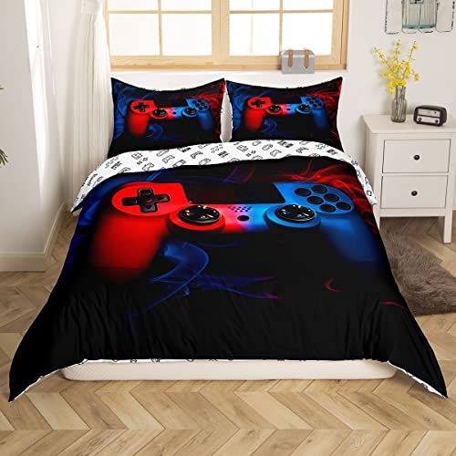 Loussiesd Gaming Bettwäsche Set für Jungen, Rot Blau Videospiel Gamepad Bettbezug-Set Kinder Teens Gamer Bettwäsche 155x220cm Konsole Game Controller Bettbezug mit 1 Kissenbezug