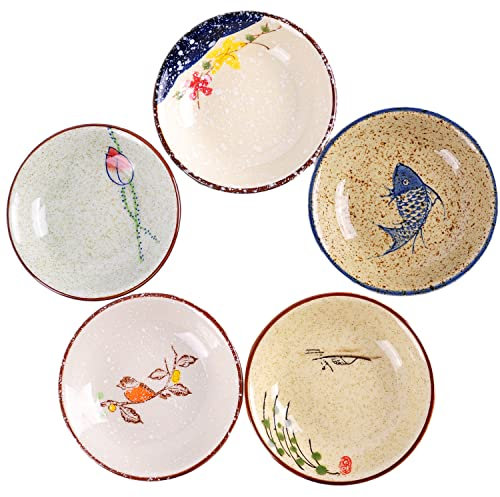 WHJY Lot de 5 assiettes en porcelaine japonaise rétro en céramique pour assaisonnement, sauce soja