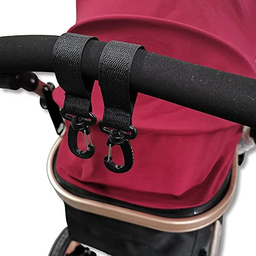 zalati Kinderwagen-Halterung, 2 Stück, Kinderwagen-Haken, Karabinerhaken mit Klettverschluss, für Einkaufstasche, Windelumkleidekabinen, Schwarz