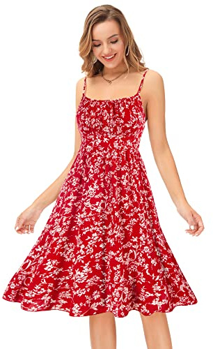 GRACE KARIN Women's Summer Dresses Spaghetti Straps Midi Floral Dress | Spaghetti Straps,Smocked back,Flared A-Line silhouette with ruffled hem,Beach,Party