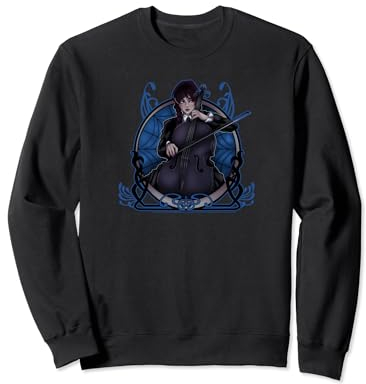 Wednesday Playing The Cello Distressed Cartoon Portrait Sweatshirt