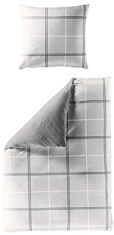 Bierbaum Biber Kuschel Bettwäsche 2 TLG. 135x200cm Karos Streifen Modern Grau Offwhite Anthrazit
