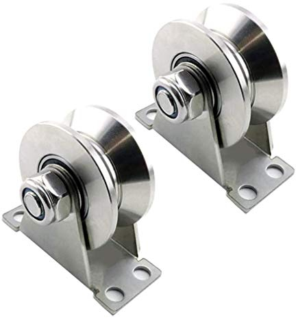 Spurrad mit V-Nut, 2 feste Riemenscheiben aus Edelstahl 304 mit Lager, starre Schwerlastrolle, Schiebetürrolle, für Schienenschiebetüren, mechanische Wagen und mobile Werkbank (H-Typ Schlitzbreite 2