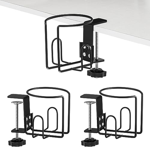Hicarer 3 Pcs Large Desk Cup Holder Table Anti Spill Cup Holder Mount Cup Clip Drink Holder for Coffee Bottle Cup Office Accessories, Black