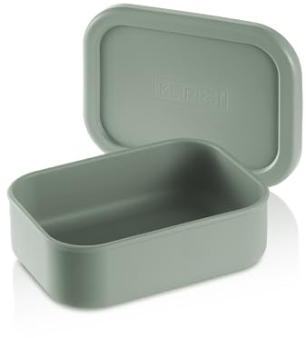 KLIPPSI® Lunchbox Medium Brotdose Vorratsdosen aus Platin Silikon reißfest, hitze-kältebeständig, auslaufsicher, spülmaschinengeeignet (grün)