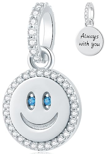 Lächeln Gesicht Charms passen Pandora Valentinstag Armbänder, 925 Sterling Silber Happy Smiley Emoji Halskette Anhänger Perle mit CZ Blaues Auge, Immer bei dir Geschenk für Jungen/Mädchen/Geburtstag