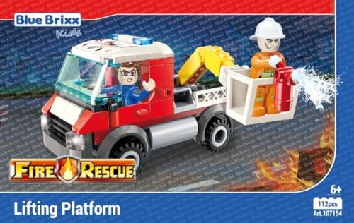 BlueBrixx Kids 107154 – Stadtfeuerwehr: Hebebühne aus Klemmbausteinen mit 112 Bauelementen