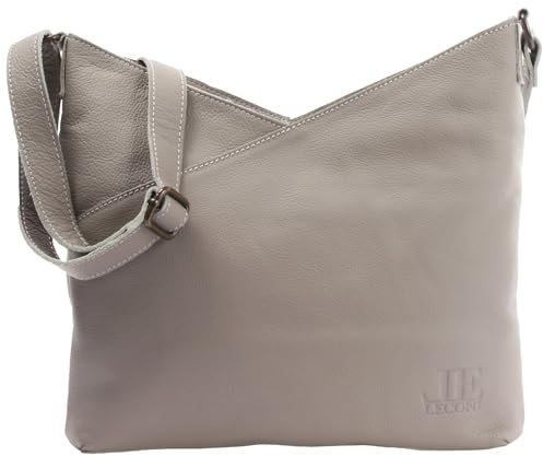 LECONI Schultertasche Damentasche Natur weiche Ledertasche Umhängetasche Handtasche Damen Leder 32x29x3cm grau LE0065-sof