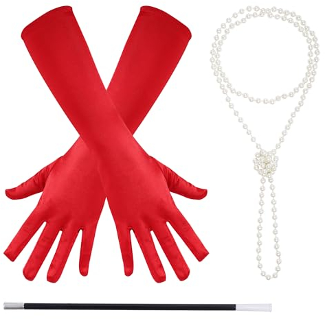 Yolyoo 20er Jahre Accessoires Lange Handschuhe Kostüm Set Perlenperlen Kunststoffhalter für 1920er Halloween Karneval Fasching Party Cosplay