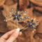 IYOU Strass Hochzeit Haarnadeln Marineblau Blume Kopfstück Kristall Barock Brautjungfer Prom Haarschmuck für Frauen(2 Stück)
