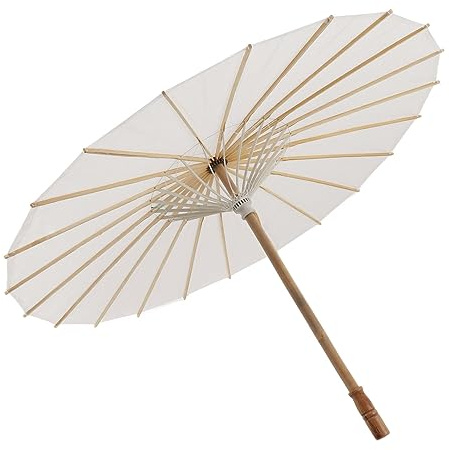 Jenngaoo Weißer Papier Sonnenschirm, Handgefertigter Geölter Sonnenschirm Papier, DIY Malschirme für Party Dekoration, DIY Kunsthandwerk (83cm)