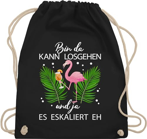 Turnbeutel Rucksack - Karneval & Fasching - Taschen - Bin da kann losgehen und ja es eskaliert eh I Flamingo Kostüm Lustig Mallorca - Unisize - Schwarz - flamingo-rucksack karnevalsbeutel faschings