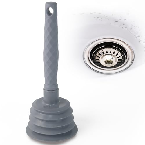 DIVCHI Sink Plunger Drain Unblocker Suction Cup With Handle For Kitchens Sinks Bathrooms Showers & Waste Pipes (Grey)