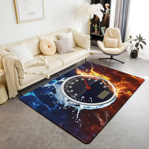 Homewish Kinder Extreme Sport Dekorative Teppich 100Bx150L Sport Auto Armaturenbrett Bereich Teppich, Geschwindigkeit Sport Auto Teppich Orange Blau Blitz Anti Rutsch Teppich Feuer EIS Raum Dekor
